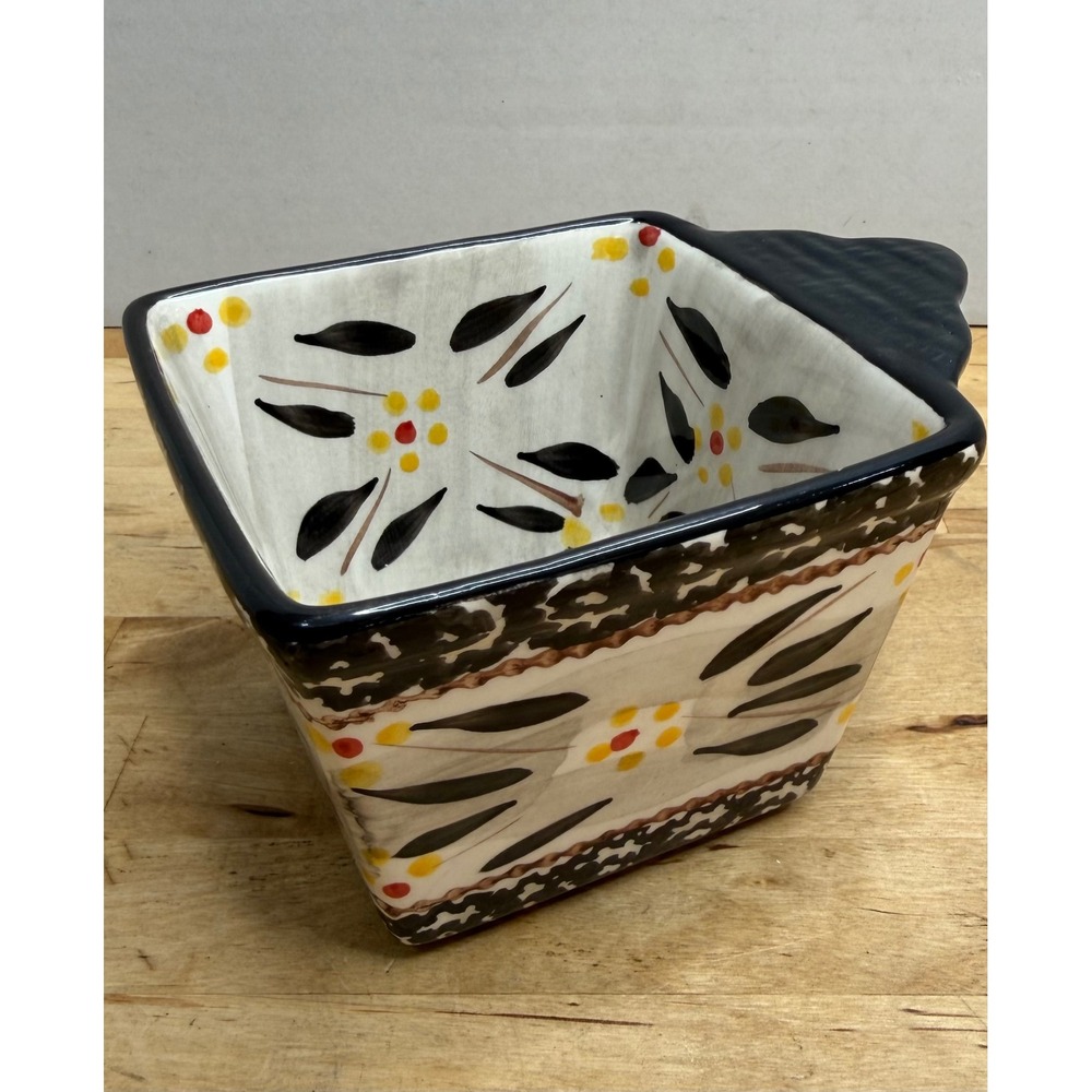 Temp-tations Old World Ramekin Bowl 10 oz Black Floral Hand Painted Ceramic